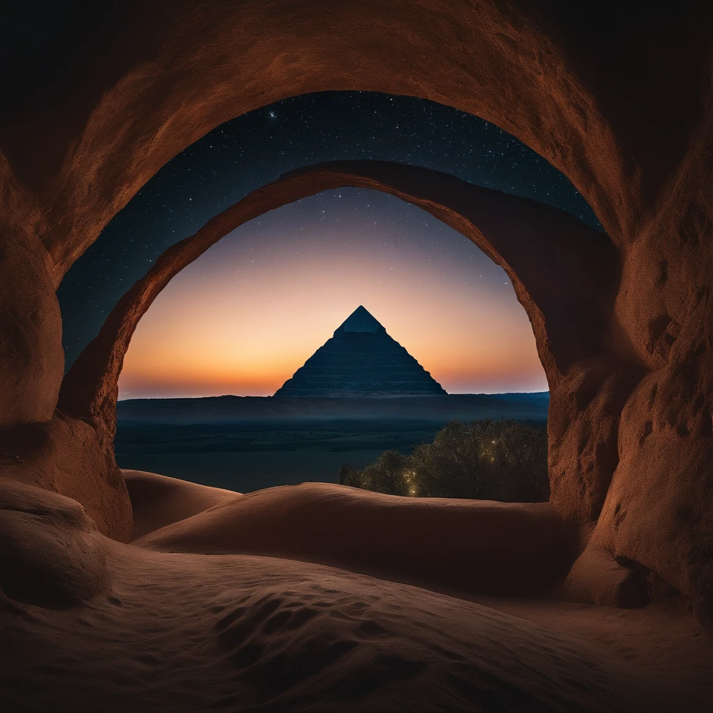 Master Parts、Superior Quality、superior image quality、The 8k quality、Beautiful pictures of the starry sky、magnifica、Arched Milky Way:1.9、Pyramids