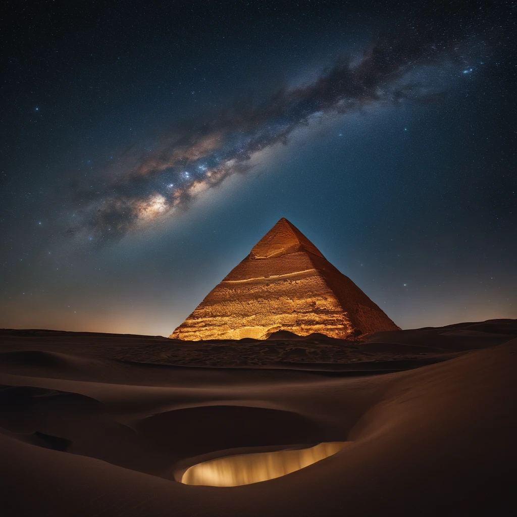Master Parts、Superior Quality、superior image quality、The 8k quality、Beautiful pictures of the starry sky、magnifica、Arched Milky Way:1.9、Pyramids