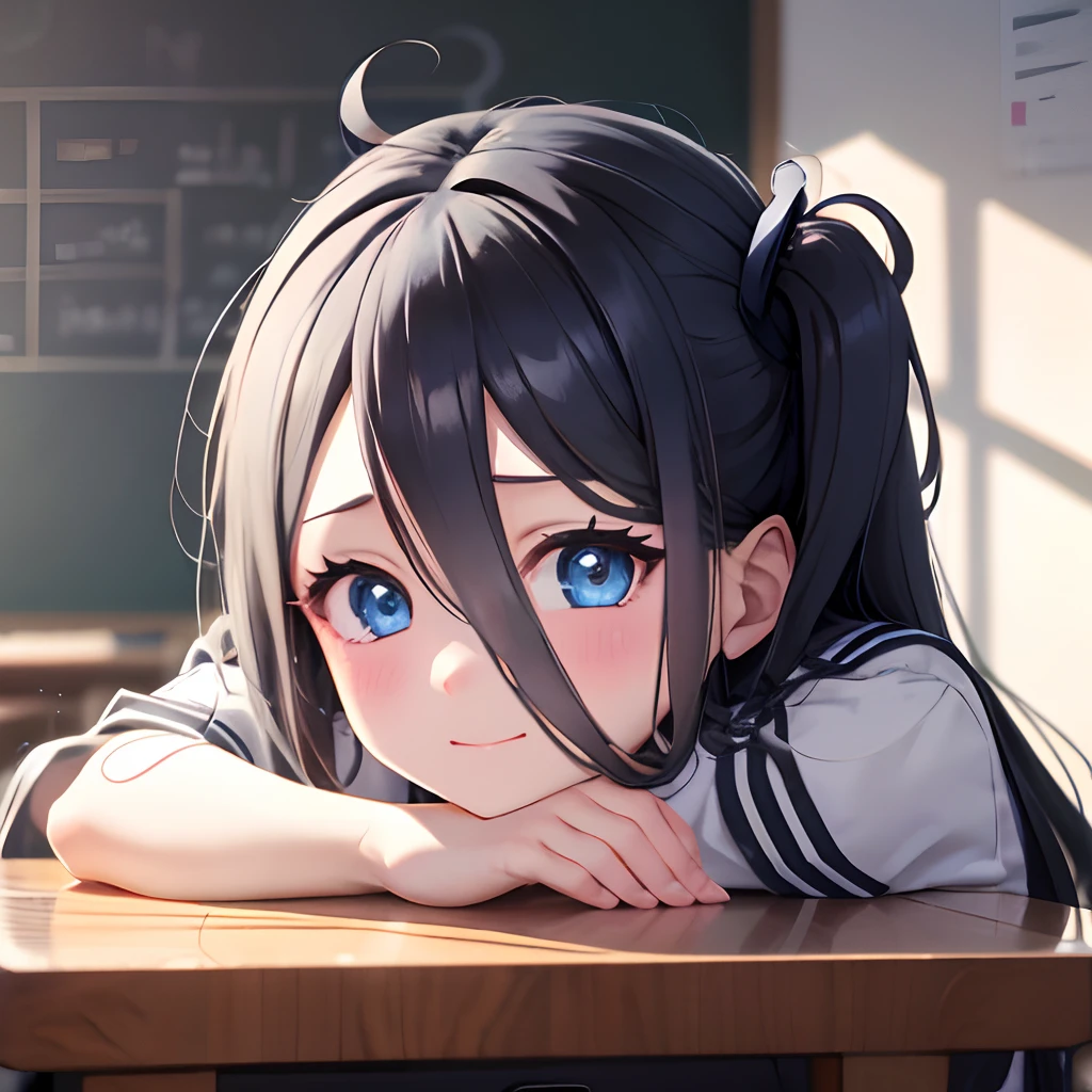 make、top-quality、best 8k wallpaper、 1girl in　Lori　schools　‎Classroom　Embarrassed　little girl　anime　shy beautiful hair lying professional lighting anime screencap sparkling pupils