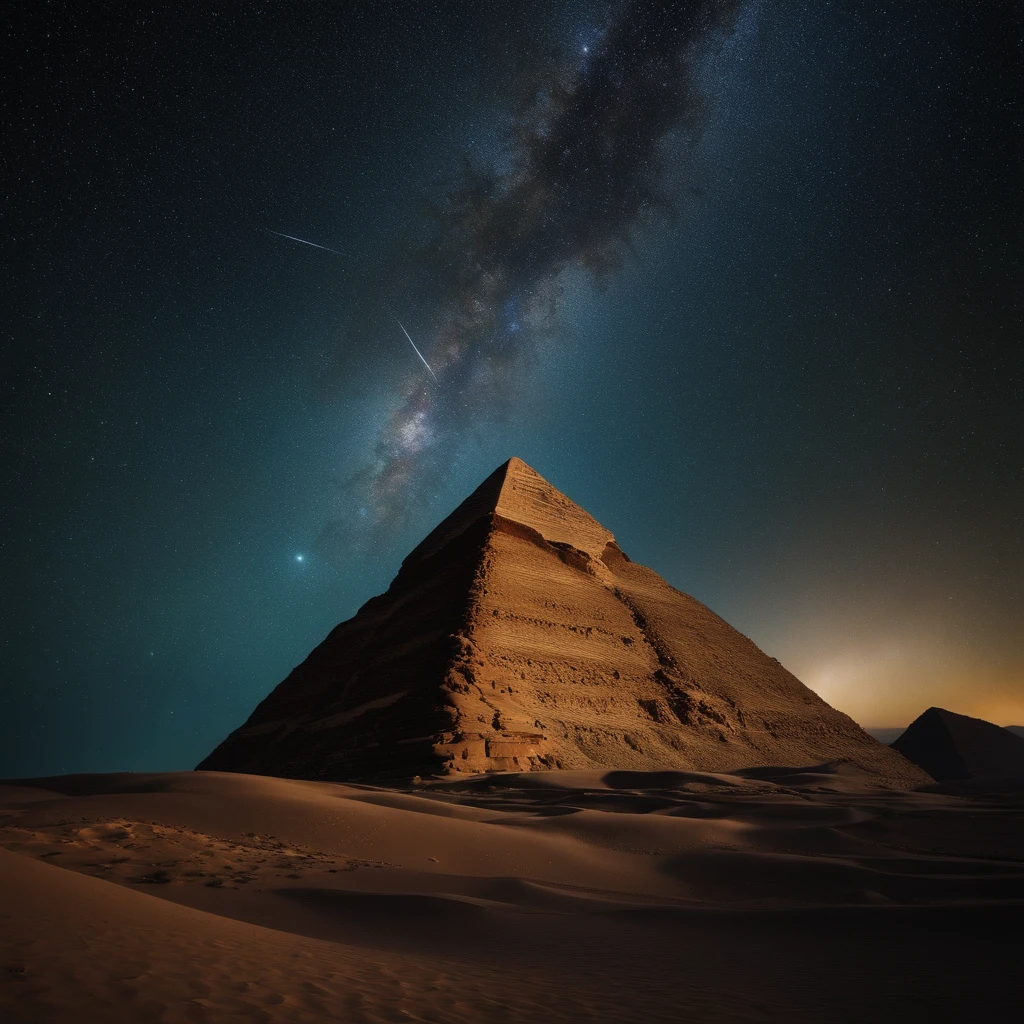 Master Parts、Superior Quality、superior image quality、The 8k quality、Beautiful pictures of the starry sky、magnifica、Arched Milky Way:1.9、Pyramids