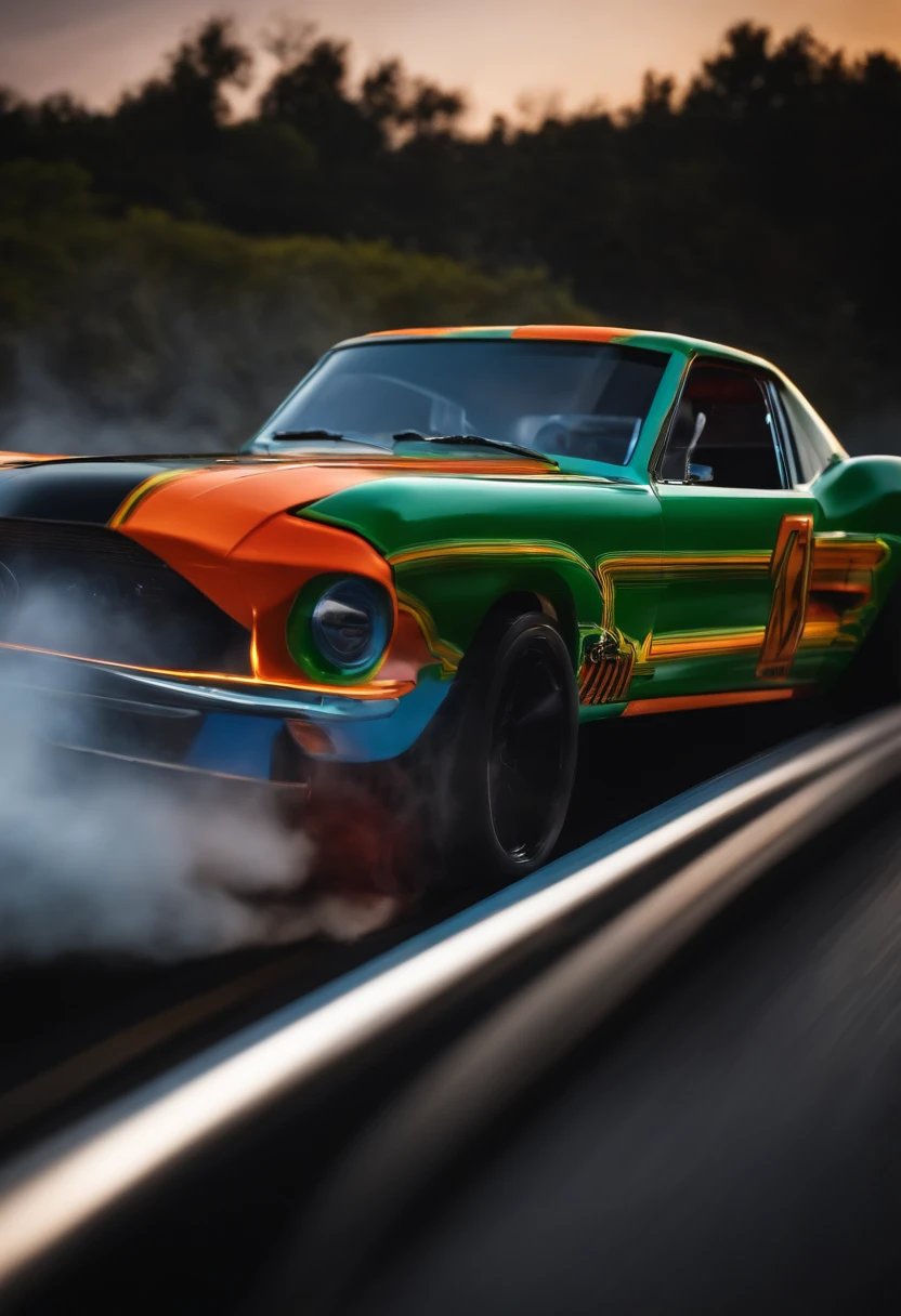 Hot wheels car, buring tires, amazing cinematic, epic