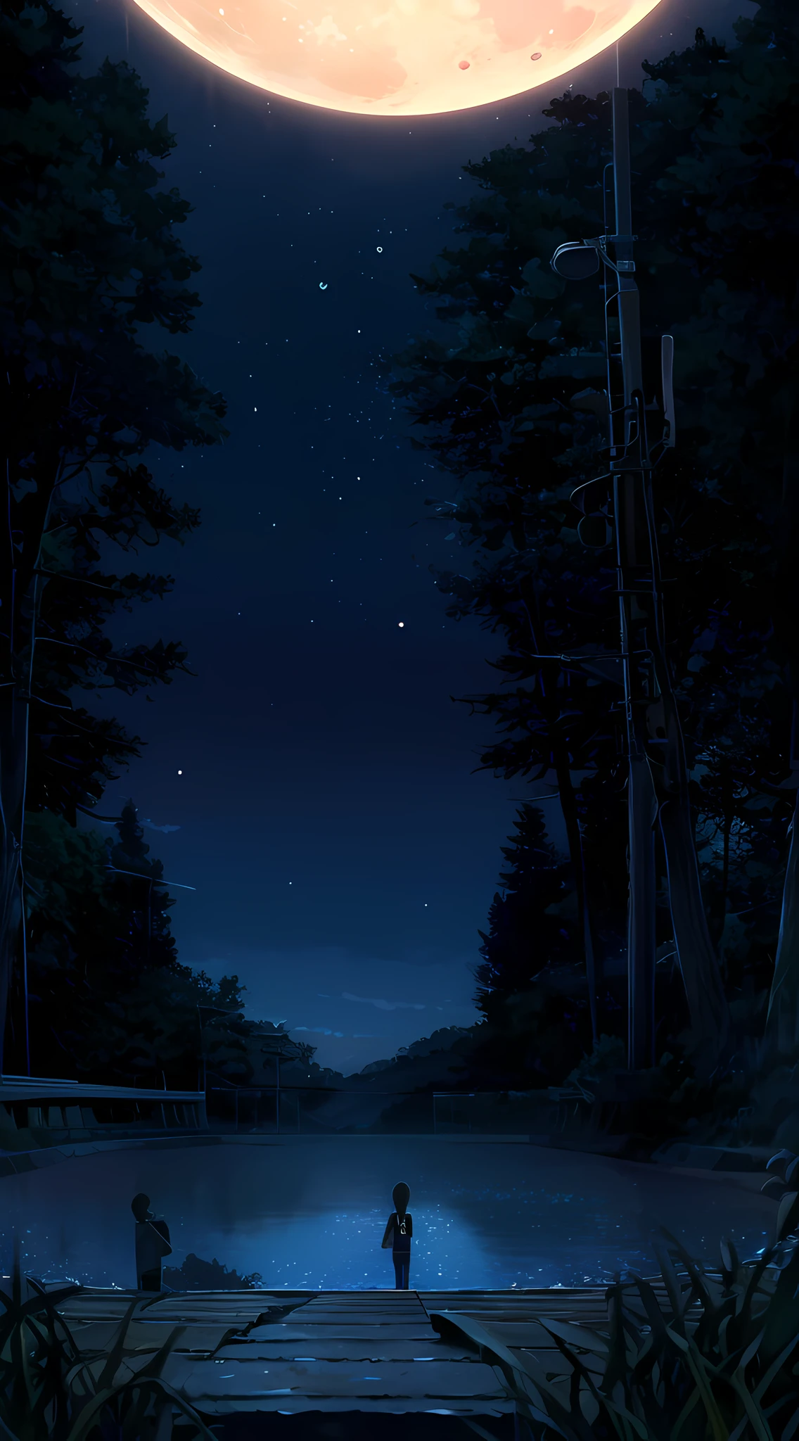 Anime style, a mother who lost her son, sad, crying in the corner, full moon, looking at the direction of the moon, hopeless, silent quiet night, detailed, 4k