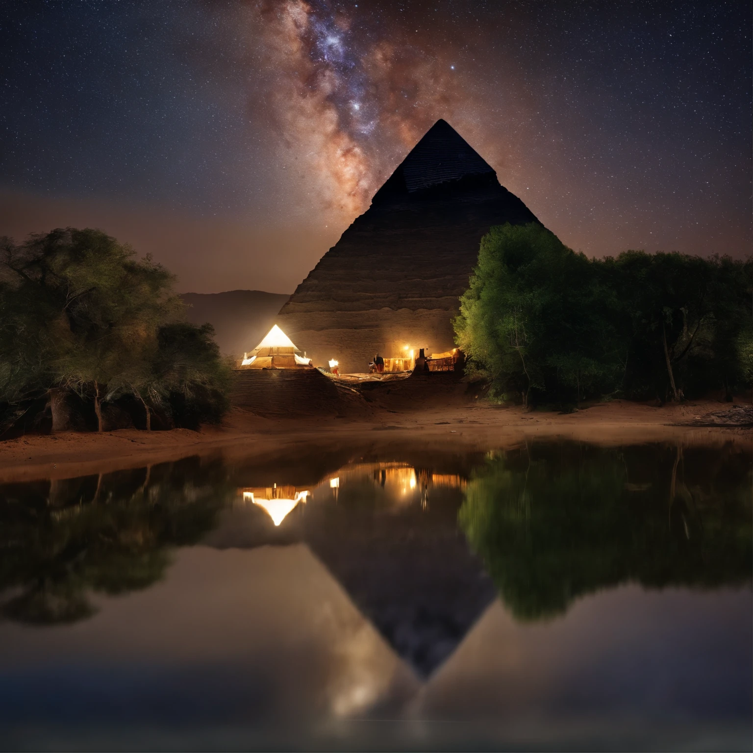 Master Parts、Superior Quality、superior image quality、The 8k quality、Beautiful pictures of the starry sky、magnifica、Arched Milky Way:1.9、Pyramids