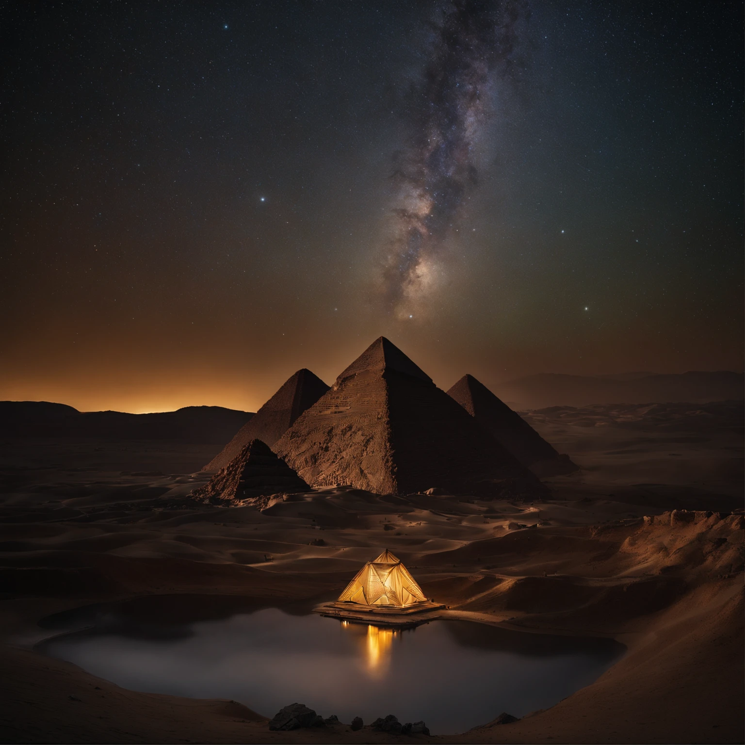 Master Parts、Superior Quality、superior image quality、The 8k quality、Beautiful pictures of the starry sky、magnifica、Arched Milky Way:1.9、Pyramids