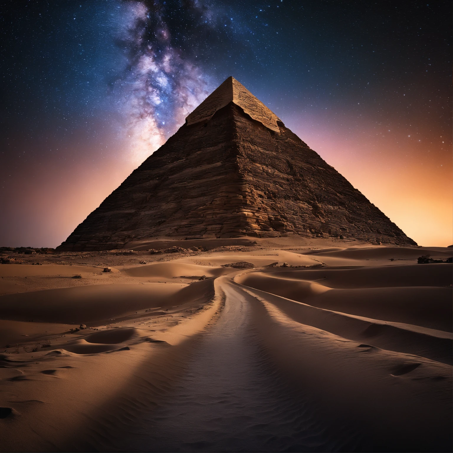 Master Parts、Superior Quality、superior image quality、The 8k quality、Beautiful pictures of the starry sky、magnifica、Arched Milky Way:1.9、Pyramids