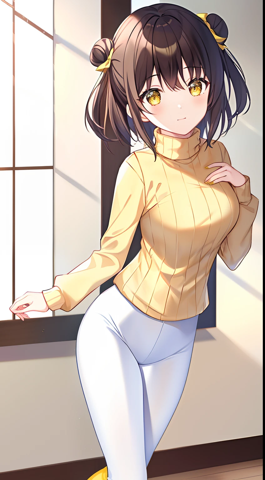 (1 person、alone), Beautiful woman, (Anatomically perfect body), (Tight-fitting turtleneck sweater), (extra detailed side tie panty:1.1)、(Look down:1.1), (Pussy juice:1.2)、20-year-old、(Highest quality)、Black Hair, (half updo:1.3), office、On the desk、(8K, High resolution)、(shy:1.4)、small breast, Thin legs、Small Ass、(steam:1.1), (embarrassed:1.3), show off nipples under sweater、kneeling, High heels, (Cover your crotch with your hands:1.2)、High definition beautiful face、(Hold your mouth with your hand:1.1)