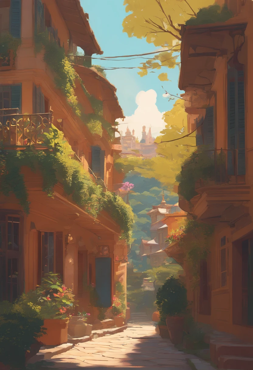 Realstic, real life, Belle vieille maison coloniale sur la colline, Style Laurie Greasley, Studio Ghibli, Akira Toriyama, James Gilleard, Impact de Genshin, Tendance Pixiv Fanbox, Spatule acrylique, 4K, Vibrant colors, Devinart, tendance dans ArtStation