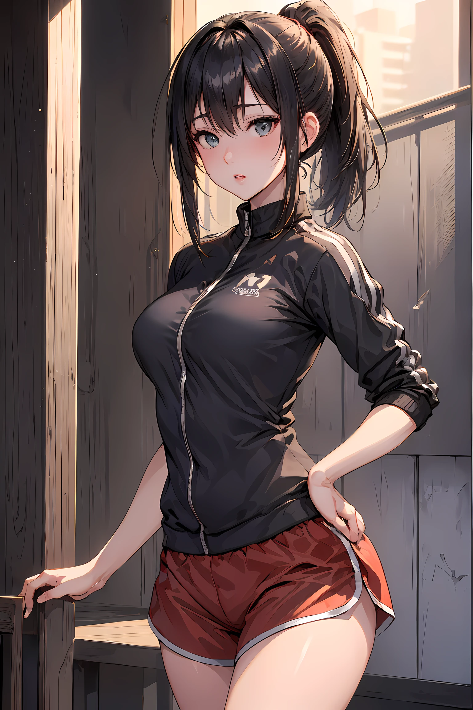 joven japonesa, mejorar, alumno, no bra, miniskirt, upskirt, Cuerpo, Delgado, pechos grandes, Piernas gruesas, Delgado waist, gimnasio de la escuela, sweaty Cuerpo, cinematic lighting, half naked, Erotic poses, tiny thonge, side thong, transparent lingerie, can see niples, mostrando sus tetas, cameltoe