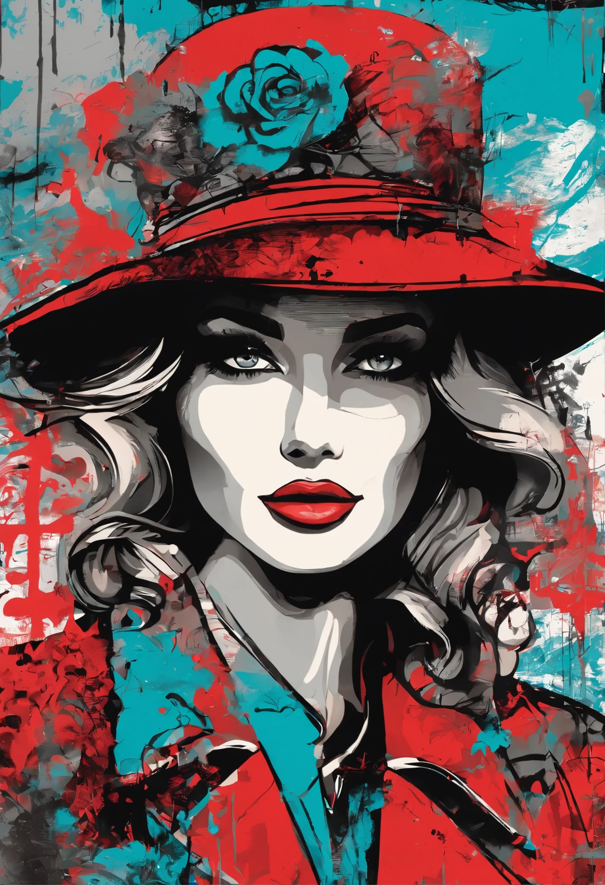 The model wears a red jacket and a black hat, In the style of 32K UHD, Rococo elegance, Vintage style design, bold curves, ferrania p30, Limited color range,