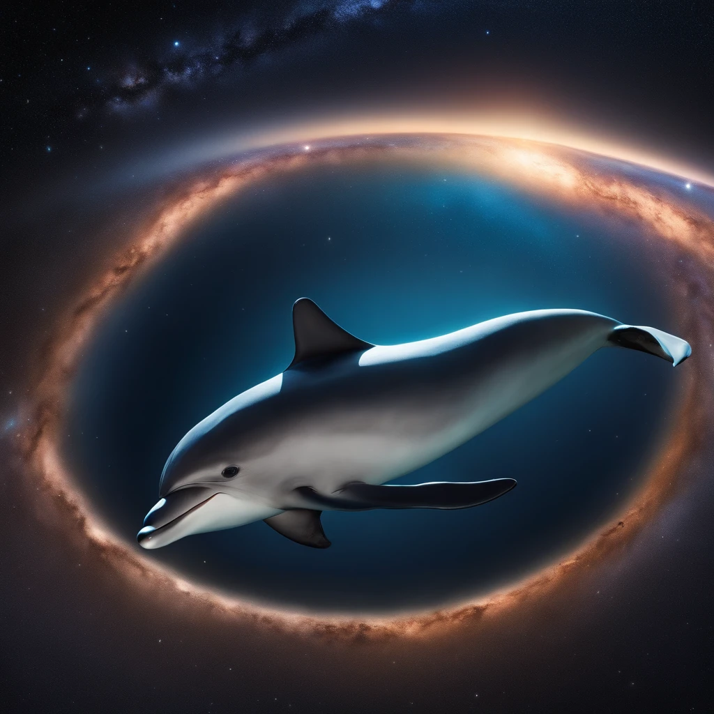 Master Parts、Superior Quality、superior image quality、The 8k quality、Beautiful pictures of the starry sky、magnifica、Arched Milky Way:1.9、a dolphin