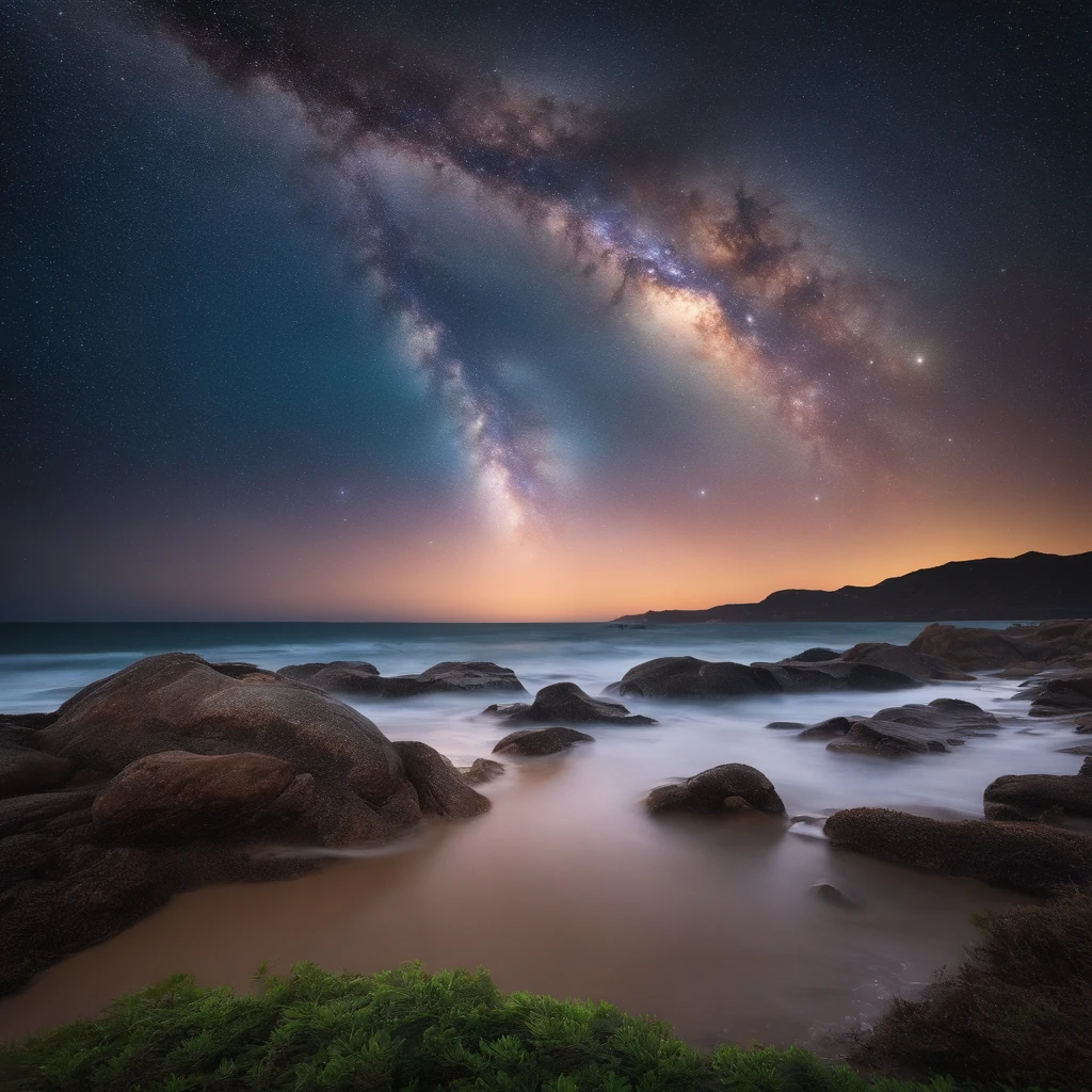 Master Parts、Superior Quality、superior image quality、The 8k quality、Beautiful pictures of the starry sky、magnifica、Arched Milky Way:1.9、a dolphin