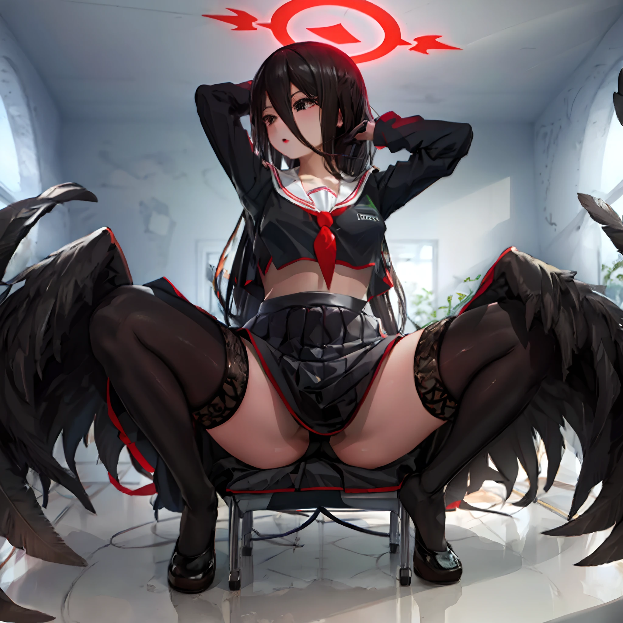 High detail, high quality, masterpiece, (small breasts)), impatient pet pose, school classroom, legs spread