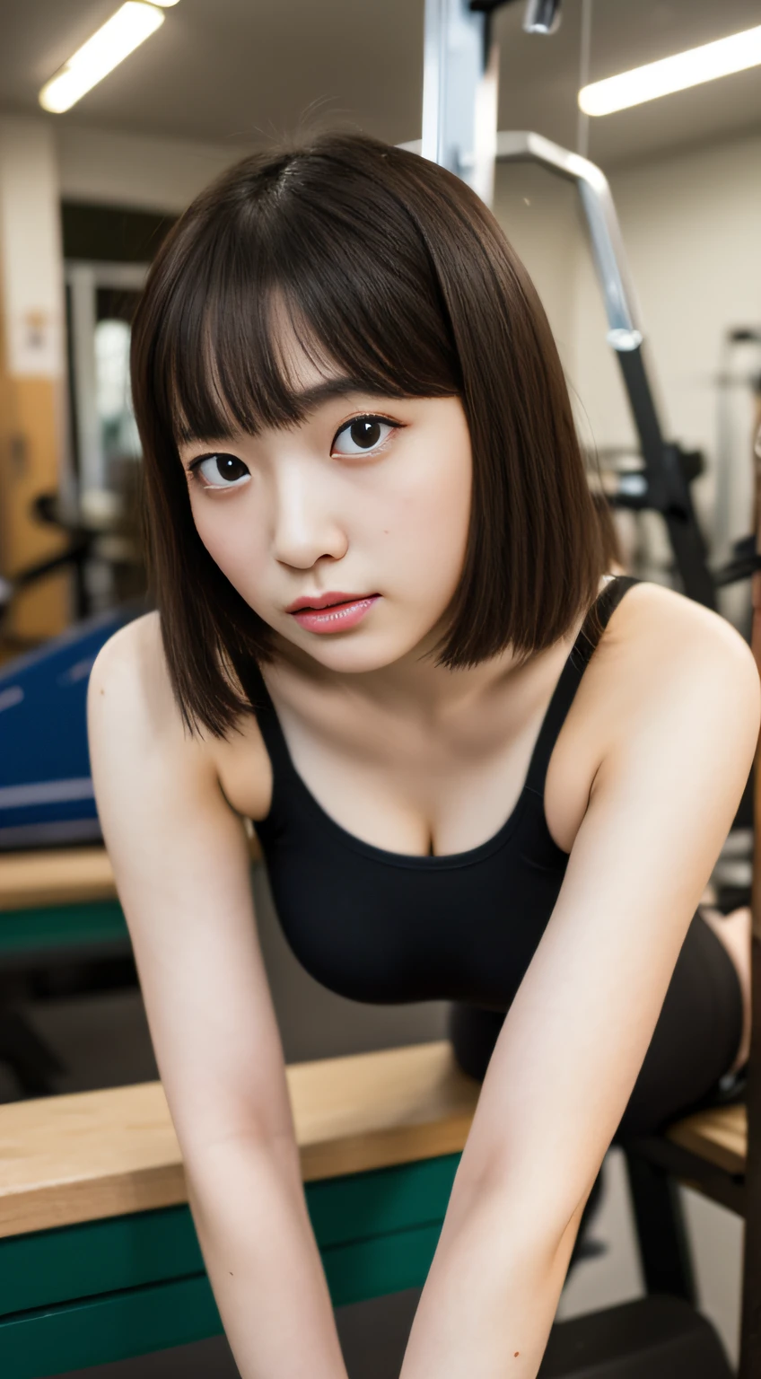 ((bench press))、(masterpiece、top-quality) 、kawaii、(Colossal tits:1.2)、((20 year old woman:1.ung adorable Japan face, ,Soft portrait shots,in 8K,、Young cute gravure idol