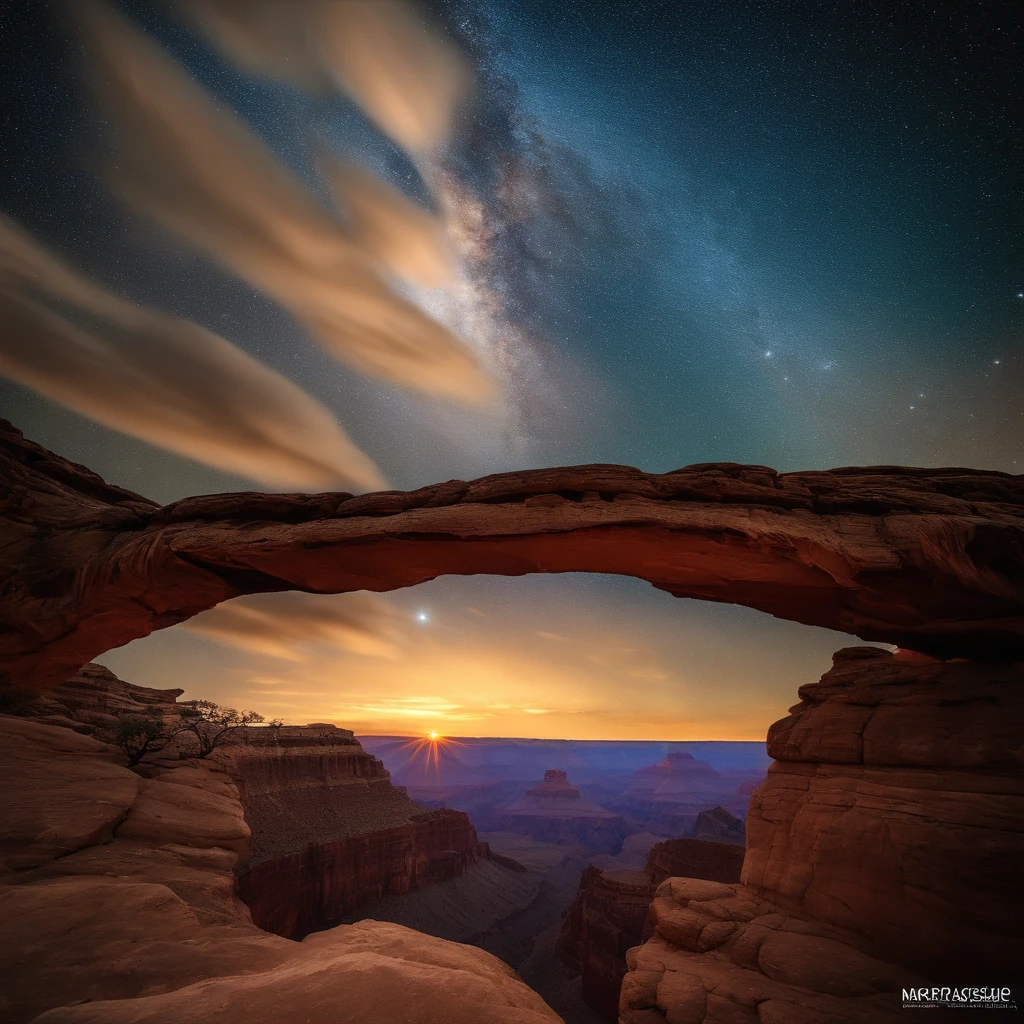 Master Parts、Superior Quality、superior image quality、The 8k quality、Beautiful pictures of the starry sky、magnifica、Arched Milky Way:1.9、Grand Canyon