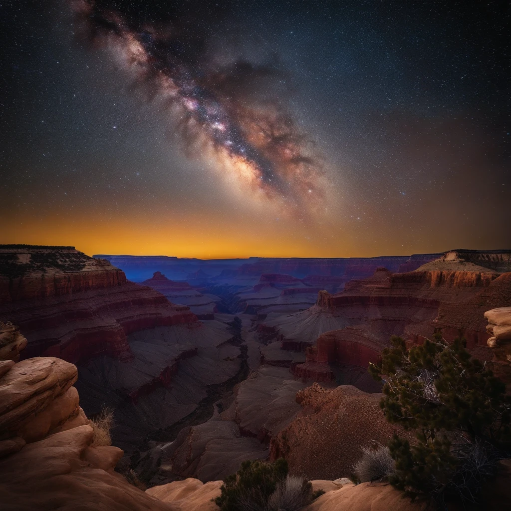 Master Parts、Superior Quality、superior image quality、The 8k quality、Beautiful pictures of the starry sky、magnifica、Arched Milky Way:1.9、Grand Canyon