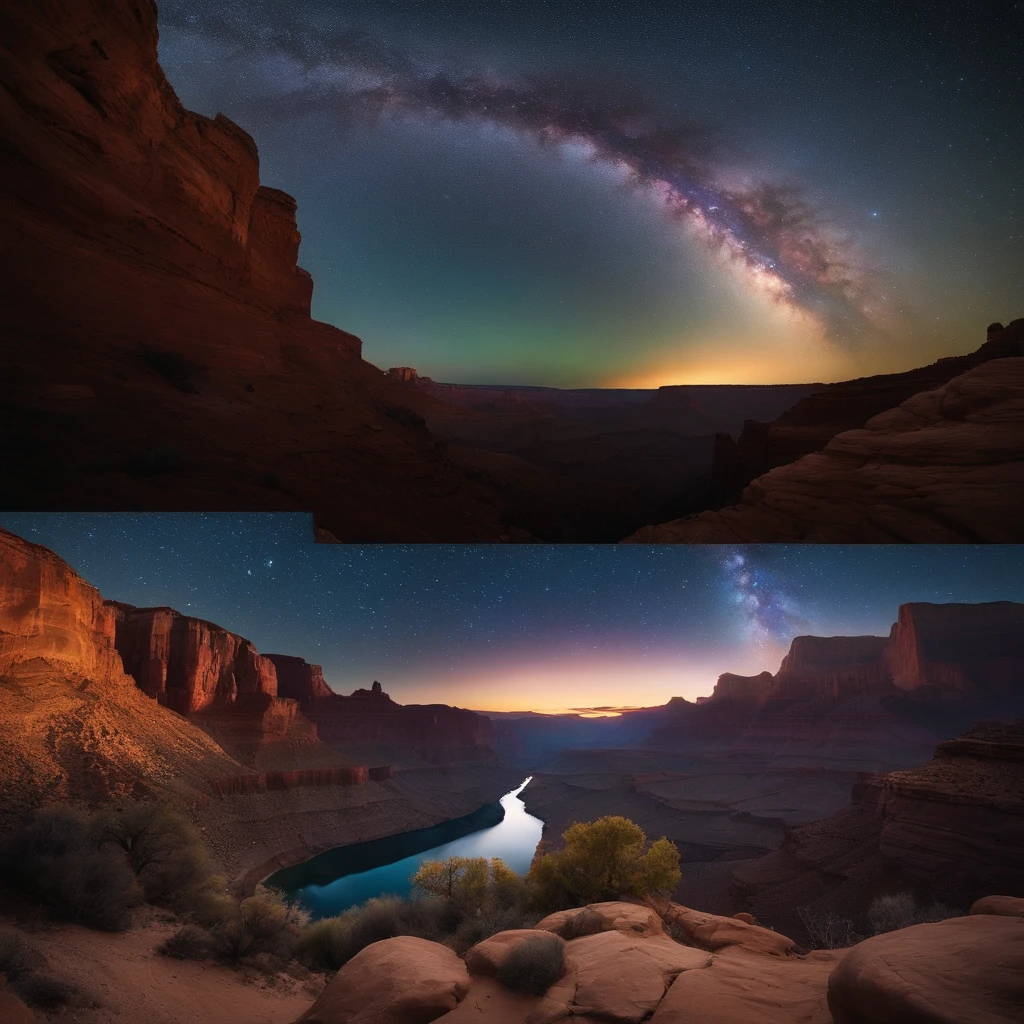 Master Parts、Superior Quality、superior image quality、The 8k quality、Beautiful pictures of the starry sky、magnifica、Arched Milky Way:1.9、Grand Canyon