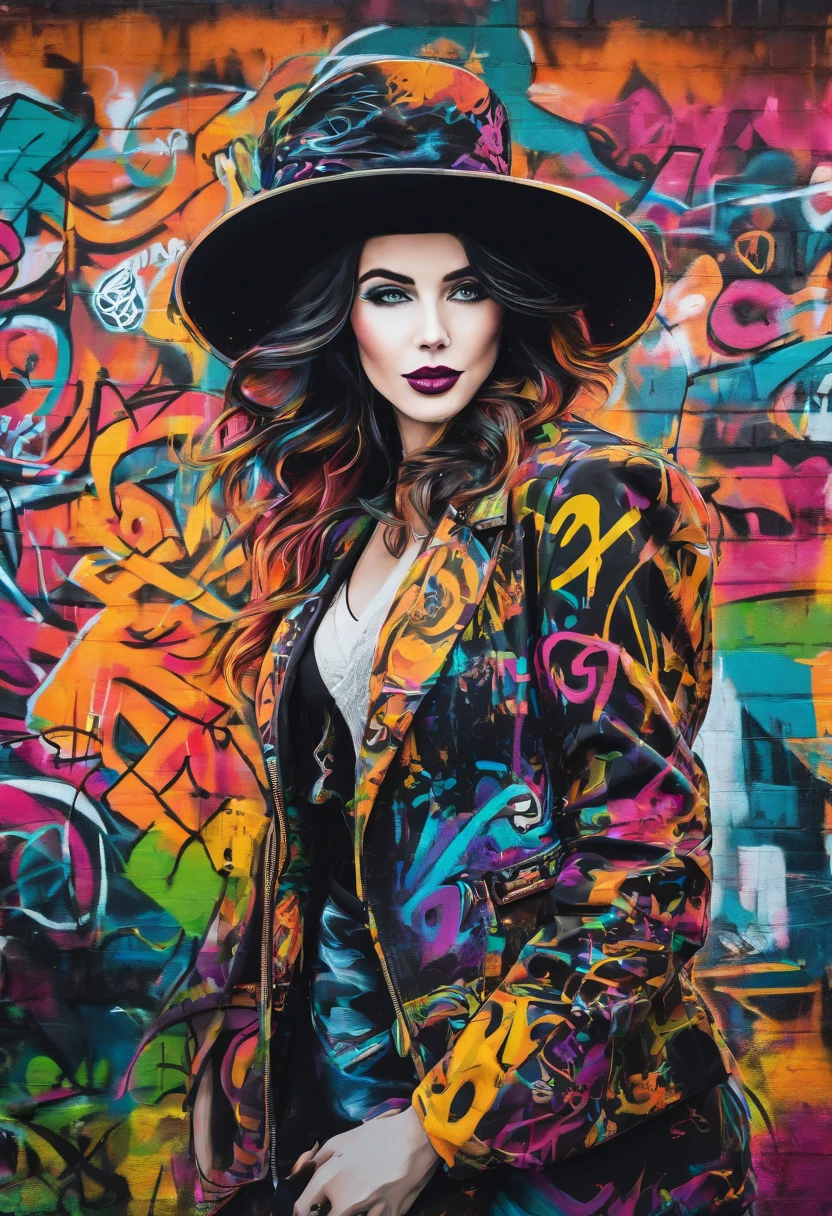 The model wears a black jacket and black hat, In the style of 32K UHD, Rococo elegance, Vintage style design, bold curves, ferrania p30, Limited color range,