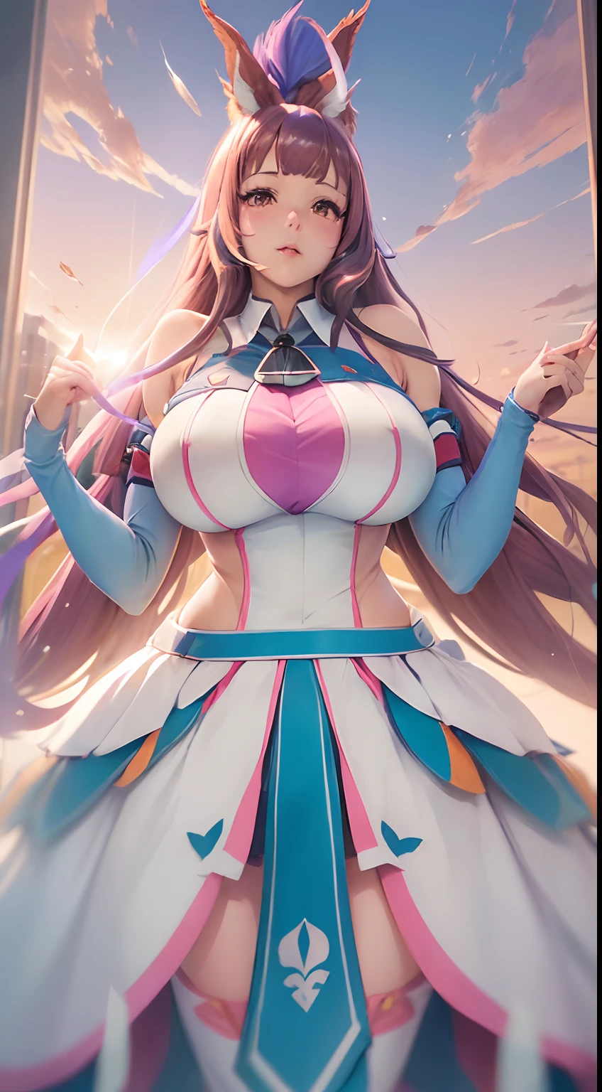 Highest quality, Soft Light, Ultra-high resolution,Attractive adult woman, alone, sexy, (A shy smile), (Blue eyes), Beautiful face in every detail,(High resolution detail of human skin texture), (Pink long hair), Nuns,Long skirt,Lean forward and look at the viewer