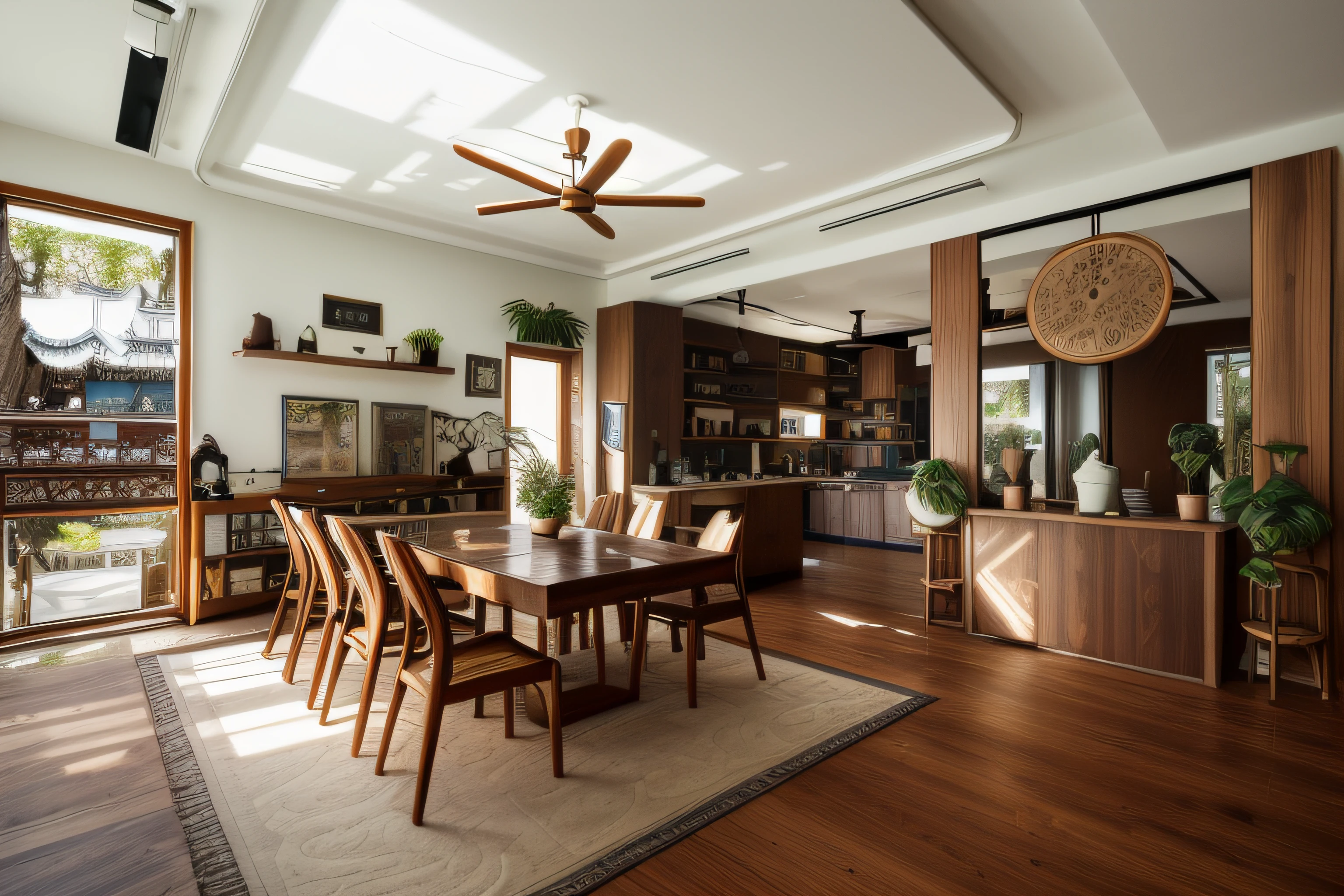 interior design、Crazy detailed wide-angle building photos、cozy contemporary living room、(Bright warm sunshine 1:0.1)、award-winning contemporary interior design、Landscapes、DL、a chair、in a house、wooden floor、window、dining room、east asian east asian architecture、Sliding paper doors、lamp lights、buliding、walnut grain、naturey、Cups、A plant、interior design、Insert lights and shadows、depth of fields、low illuminance
walnut_furniture (11) flower, food, day, indoors, bag, cup, pillow, book, no_humans, window, bed, fruit, chair, table, sunlight, bottle, plant, curtains, box, scenery, couch, wooden_floor, realistic, door, clock, cushion, shelf, vase, statue, painting_(object), still_life, carpet, picture_(object), rug, reflective_floor