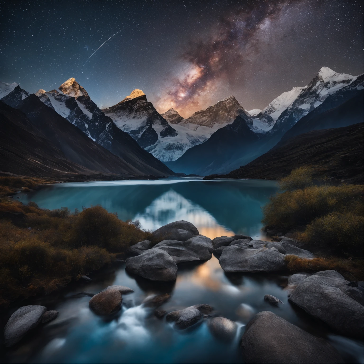 Master Parts、Superior Quality、superior image quality、The 8k quality、Beautiful pictures of the starry sky、magnifica、Arched Milky Way:1.9、Mount Everest
