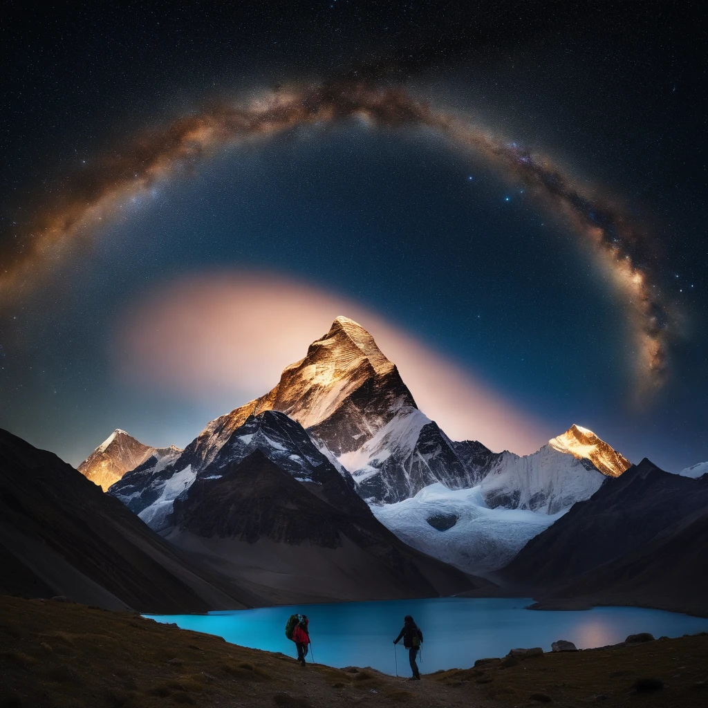 Master Parts、Superior Quality、superior image quality、The 8k quality、Beautiful pictures of the starry sky、magnifica、Arched Milky Way:1.9、Mount Everest