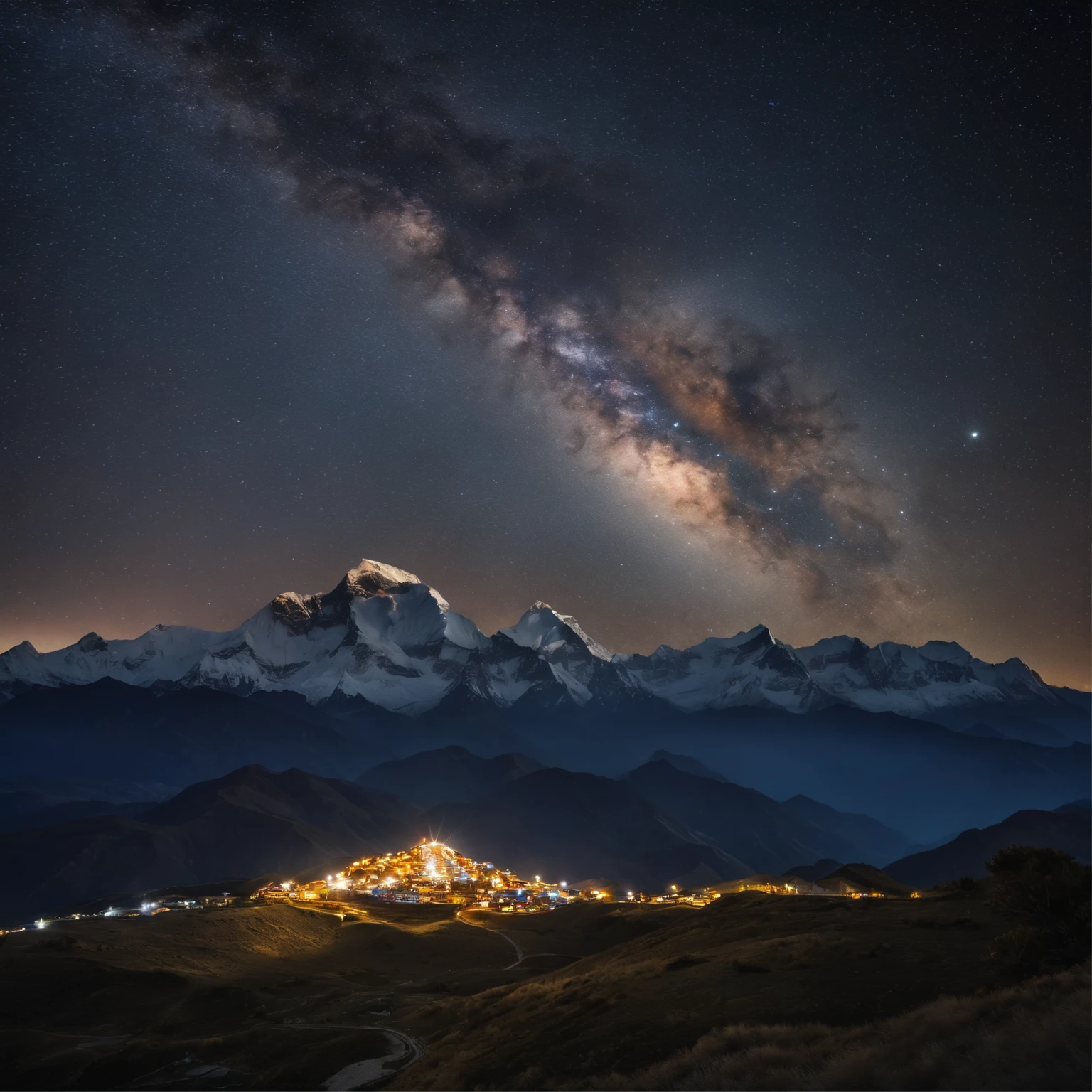 Master Parts、Superior Quality、superior image quality、The 8k quality、Beautiful pictures of the starry sky、magnifica、Arched Milky Way:1.9、Mount Everest