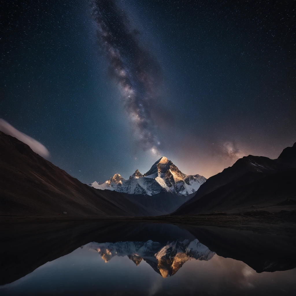 Master Parts、Superior Quality、superior image quality、The 8k quality、Beautiful pictures of the starry sky、magnifica、Arched Milky Way:1.9、Mount Everest