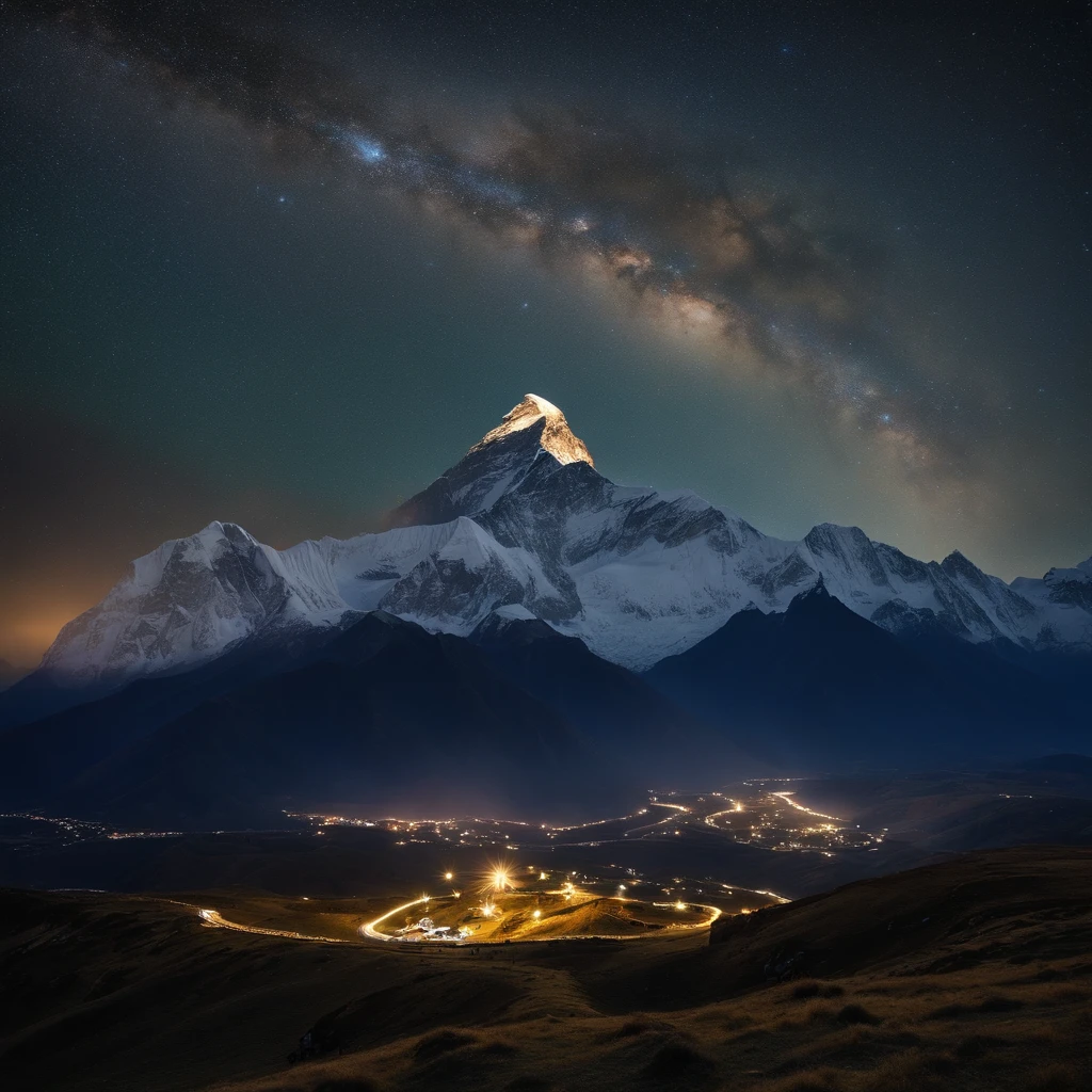 Master Parts、Superior Quality、superior image quality、The 8k quality、Beautiful pictures of the starry sky、magnifica、Arched Milky Way:1.9、Mount Everest