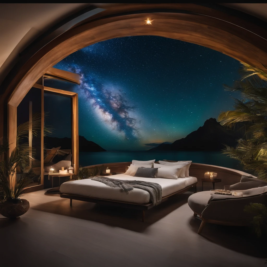 Master Parts、Superior Quality、superior image quality、The 8k quality、Beautiful pictures of the starry sky、magnifica、Arched Milky Way:1.9、Bora Bora