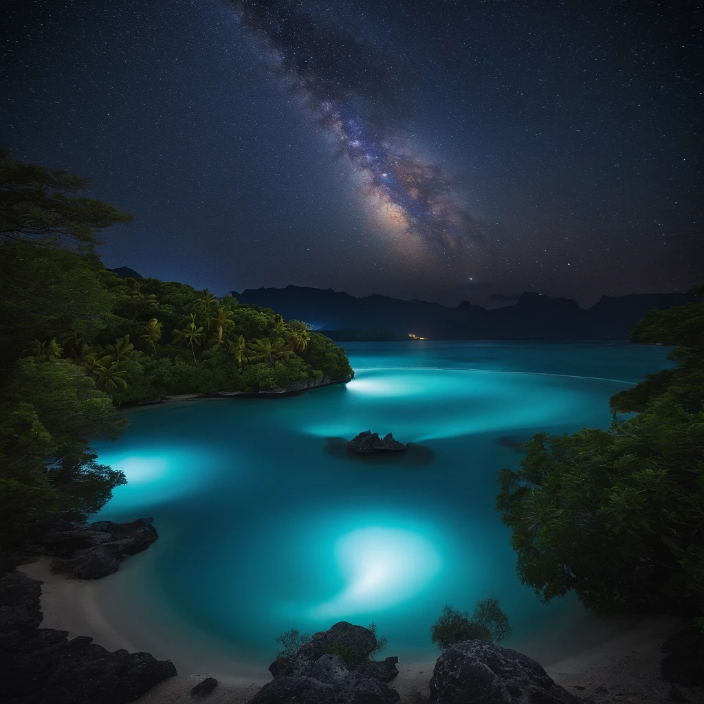 Master Parts、Superior Quality、superior image quality、The 8k quality、Beautiful pictures of the starry sky、magnifica、Arched Milky Way:1.9、Bora Bora