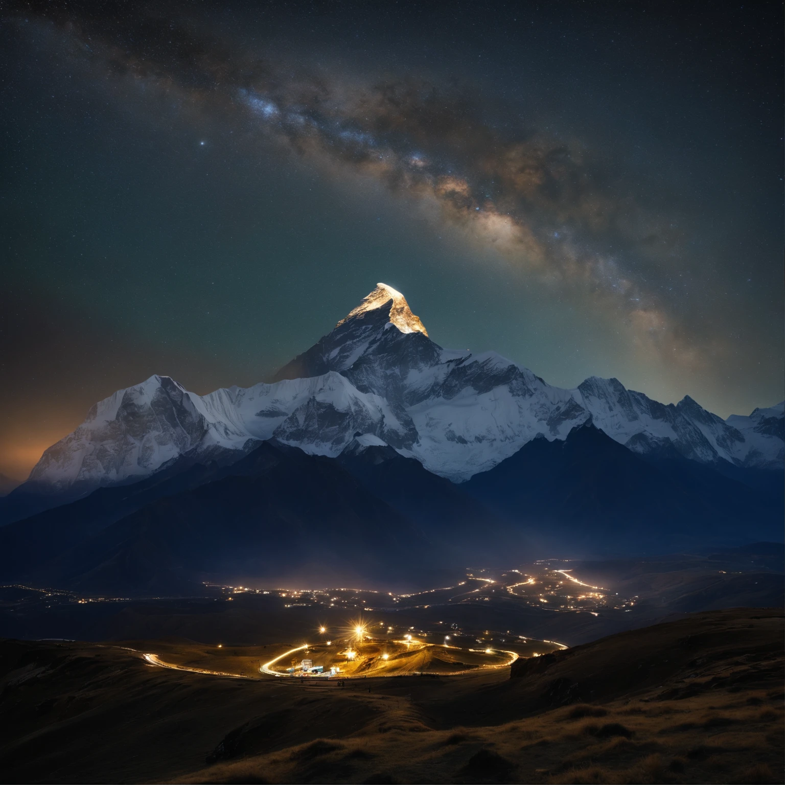 Master Parts、Superior Quality、superior image quality、The 8k quality、Beautiful pictures of the starry sky、magnifica、Arched Milky Way:1.9、Mount Everest