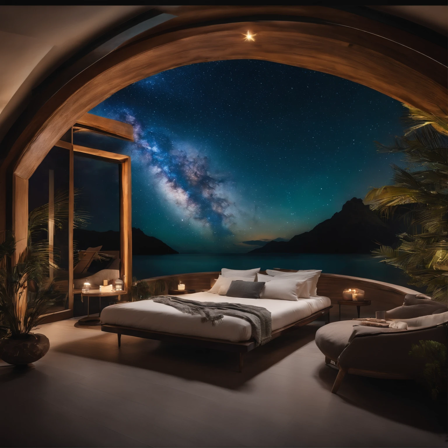 Master Parts、Superior Quality、superior image quality、The 8k quality、Beautiful pictures of the starry sky、magnifica、Arched Milky Way:1.9、Bora Bora