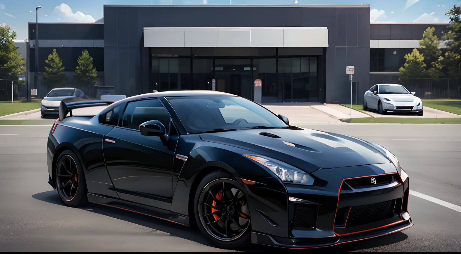 Black Nissan GTR in a parking lot