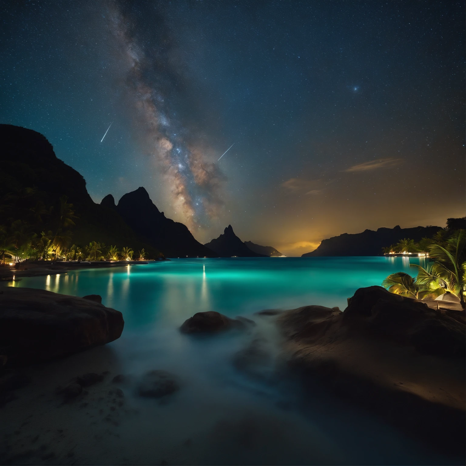Master Parts、Superior Quality、superior image quality、The 8k quality、Beautiful pictures of the starry sky、magnifica、Arched Milky Way:1.9、Bora Bora