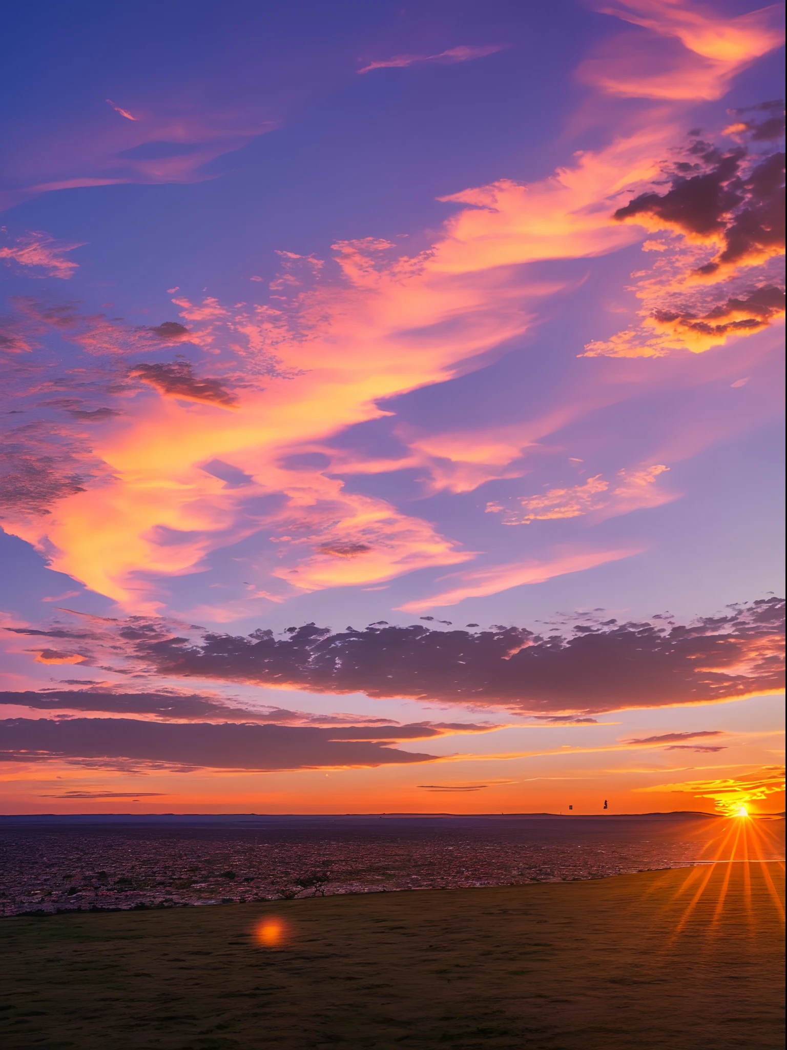 Sunset, evening glow, distant view, realistic, rich colors, gorgeous and colorful, wide-angle lens, shooting in the evening, positive film, naturalistic style, high-definition filming.