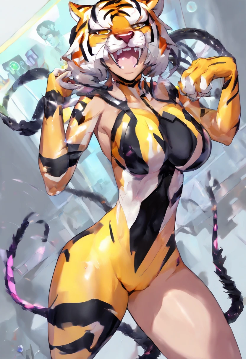 Official art, masutepiece, Sharp Focus,(masutepiece, side lights, Beautiful Eyes of Details: 1.2), 3D Face, Realistic, Perfect face, Absolute resolution, High resolution, Texture, (masutepiece: 1.5), (Best Quality), 8K, (Beautiful Face and Eyes in High Resolution), (girl with), (tiger Girl, Furry girl, Kemono girl, Bad girl: 1.5), (yellow Skin, tiger skin, tiger bodyhair, Colored skin, completely nude: 1.5), (tiger arms, tiger hands, tiger legs, tiger feet:1.5), (Attacking:1.5), Spiky ears, (Oily skin, slender, Long breasts, Gooey breasts, Huge breasts:1.5), Full body, Evil smile, Open mouth, (Thick eyebrows: 1.3), thin hip, Bare legged,(black sclera eyes:1.3), Silver hair, (Midnight, classroom:1.5), (tiger girl, tiger Skin:1.5), (corruption, turn evil, spread legs:1.5), Detailed legs, Detailed sole, Many lotions ,(spread legs, egg laying:1.5)