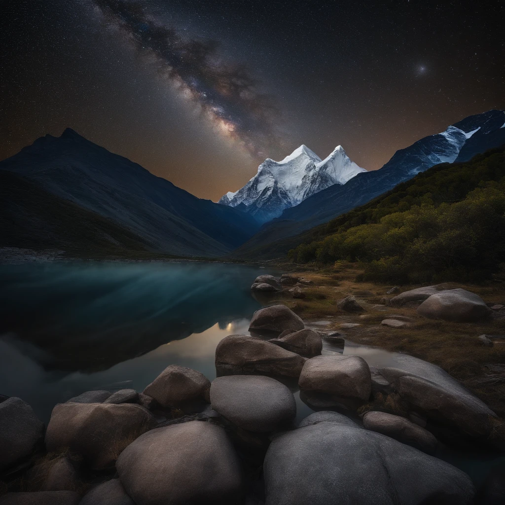 Master Parts、Superior Quality、superior image quality、The 8k quality、Beautiful pictures of the starry sky、magnifica、Arched Milky Way:1.9、Mount Everest