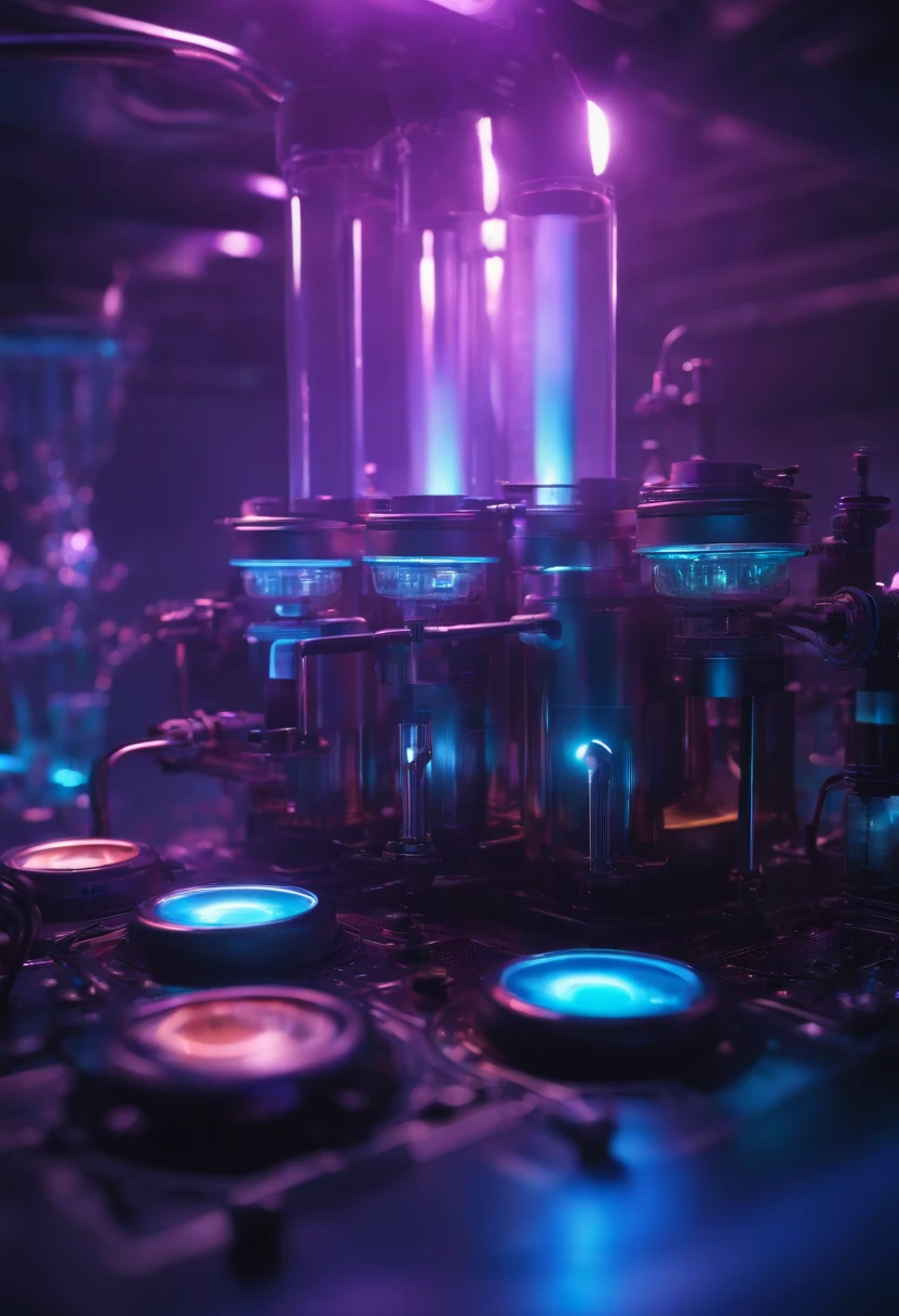best quality,4k,8k,highres,masterpiece:1.2,ultra-detailed,realistic:1.37,robots,chemist,lab,scientific equipment,advanced technology,futuristic atmosphere,neon lights,metallic surfaces,precise movements,concentration,innovation,glass beakers,chemical reactions,smoke and steam,rays of colored light,complex formulas,glowing liquids,blue and purple tones,soft shadows,sleek design,artificial intelligence.