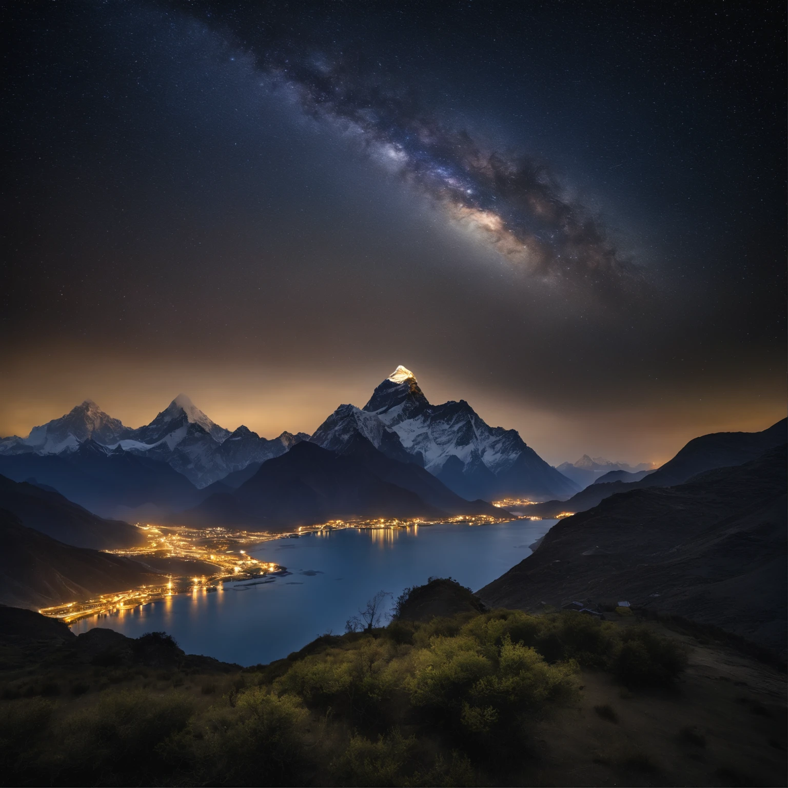 Master Parts、Superior Quality、superior image quality、The 8k quality、Beautiful pictures of the starry sky、magnifica、Arched Milky Way:1.9、Mount Everest