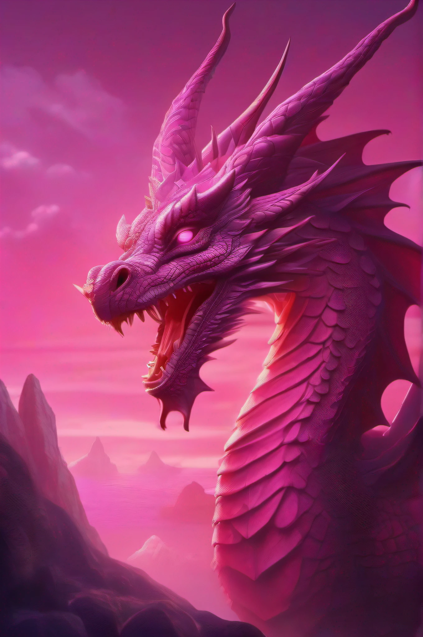 pinkcolor dragon Enveloped in pink light