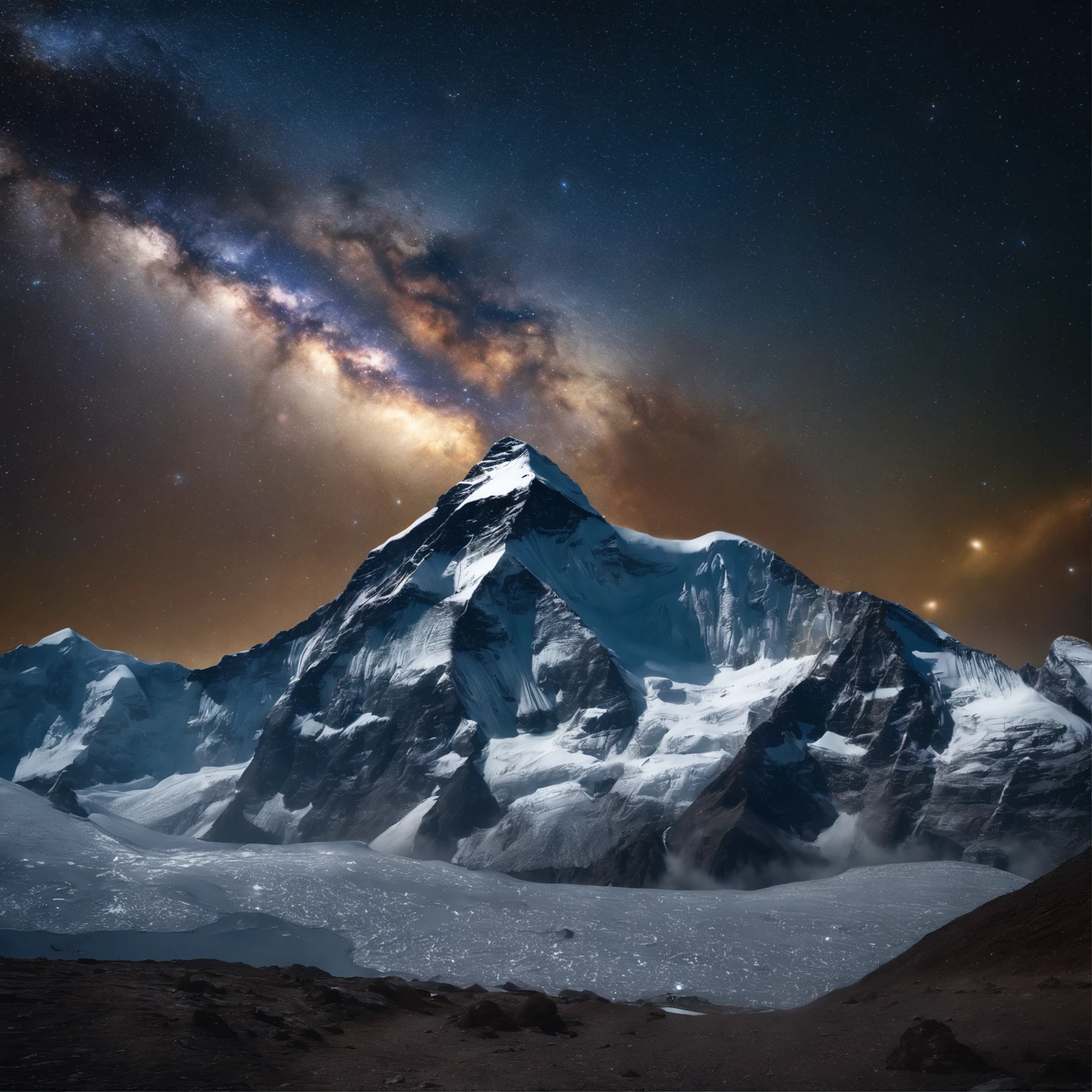 Master Parts、Superior Quality、superior image quality、The 8k quality、Beautiful pictures of the starry sky、magnifica、Arched Milky Way:1.9、Mount Everest