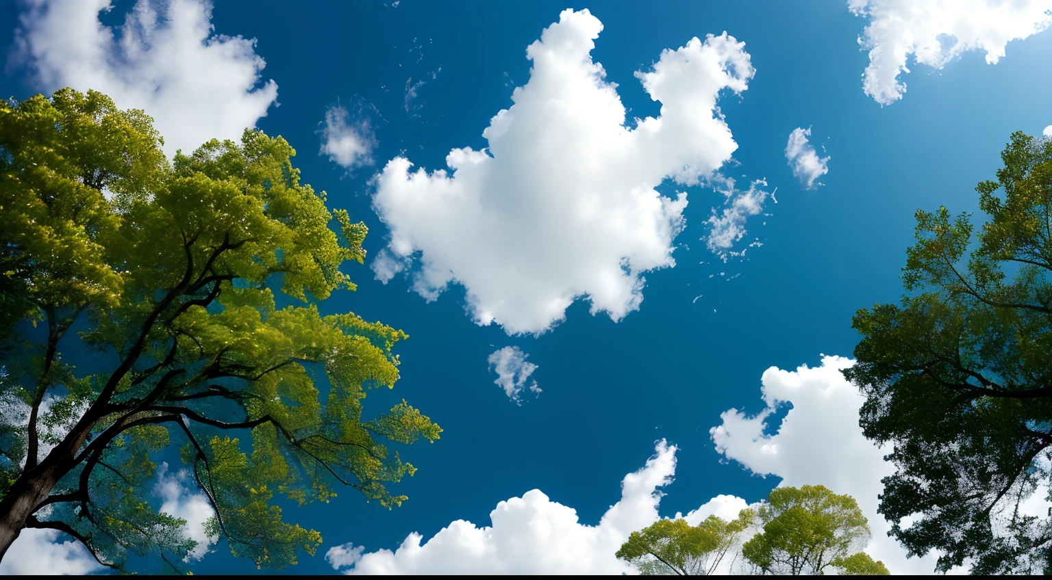 ln the forest、It's a little wider、blue-sky、white clouds、Trees in the distance々