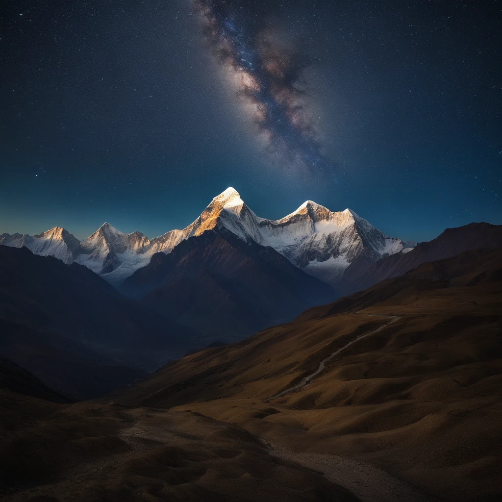 Master Parts、Superior Quality、superior image quality、The 8k quality、Beautiful pictures of the starry sky、magnifica、Arched Milky Way:1.9、Mount Everest