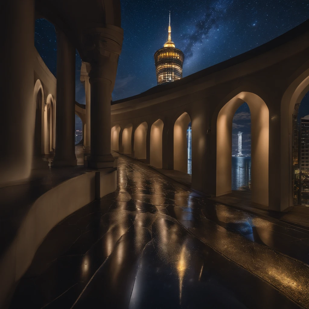 Master Parts、Superior Quality、superior image quality、The 8k quality、Beautiful pictures of the starry sky、magnifica、Arched Milky Way:1.9、Landmark Tower、Yokohama
