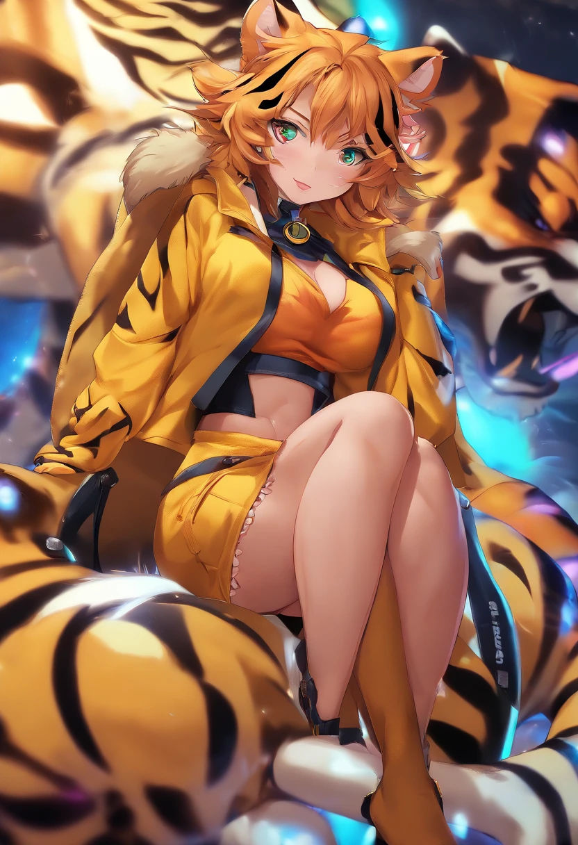 Official art, masutepiece, Sharp Focus,(masutepiece, side lights, Beautiful Eyes of Details: 1.2), 3D Face, Realistic, Perfect face, Absolute resolution, High resolution, Texture, (masutepiece: 1.5), (Best Quality), 8K, (Beautiful Face and Eyes in High Resolution), (girl with), (tiger Girl, Furry girl, Kemono girl, Bad girl: 1.5), (yellow Skin, tiger skin, tiger body, Furry bodyhair, mofumofu, tiger bodyhair, tiger breasts, Colored skin, Kemono nude: 1.5), (tiger arms, tiger hands, tiger legs, tiger feet:1.5), (Attacking:1.5), Spiky ears, (Oily skin, slender, Long breasts, Gooey breasts, Huge breasts:1.5), Full body, Evil smile, Open mouth, (Thick eyebrows: 1.3), thin hip, Bare legged,(black sclera eyes:1.3), on bed, (tiger girl, tiger Skin:1.5), (corruption, turn evil, spread legs:1.5), Detailed legs, Detailed sole, Many lotions ,(spread legs:1.5)