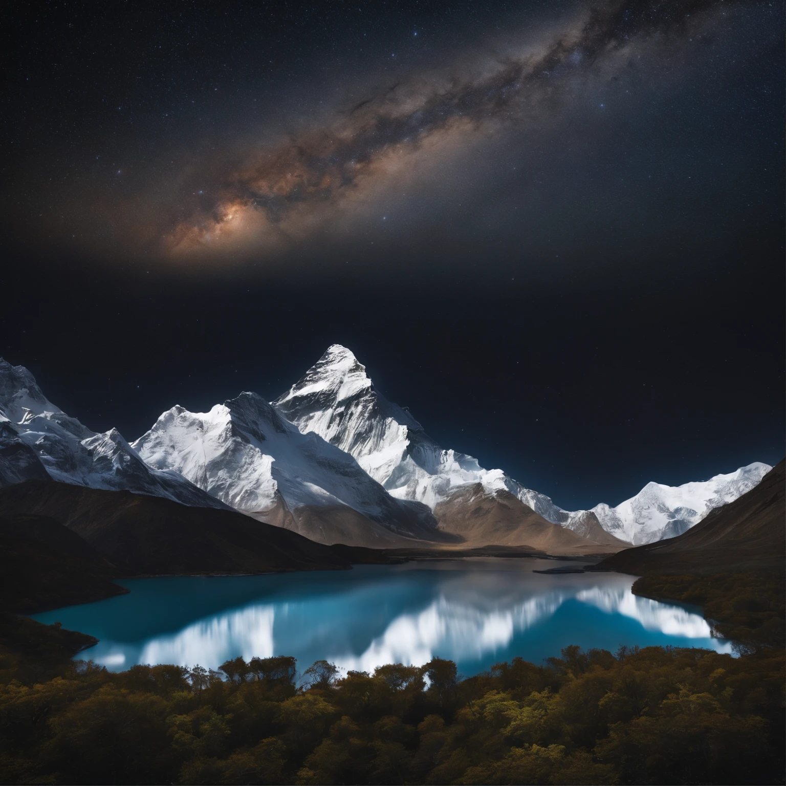 Master Parts、Superior Quality、superior image quality、The 8k quality、Beautiful pictures of the starry sky、magnifica、Arched Milky Way:1.9、Mount Everest