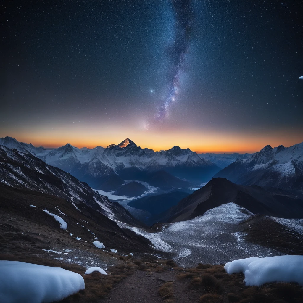Master Parts、Superior Quality、superior image quality、The 8k quality、Beautiful pictures of the starry sky、magnifica、Arched Milky Way:1.9、Mount Everest、snow mountains