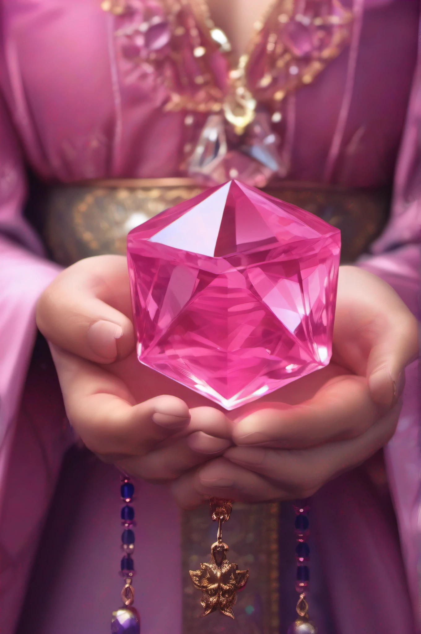 pinkcolor fortune teller Holding a crystal in your hand