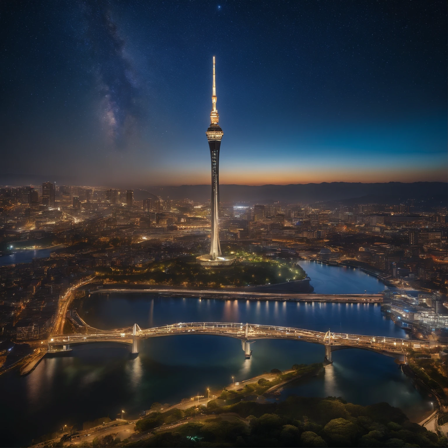 Master Parts、Superior Quality、superior image quality、The 8k quality、Beautiful pictures of the starry sky、magnifica、Arched Milky Way:1.9、Landmark Tower、Yokohama