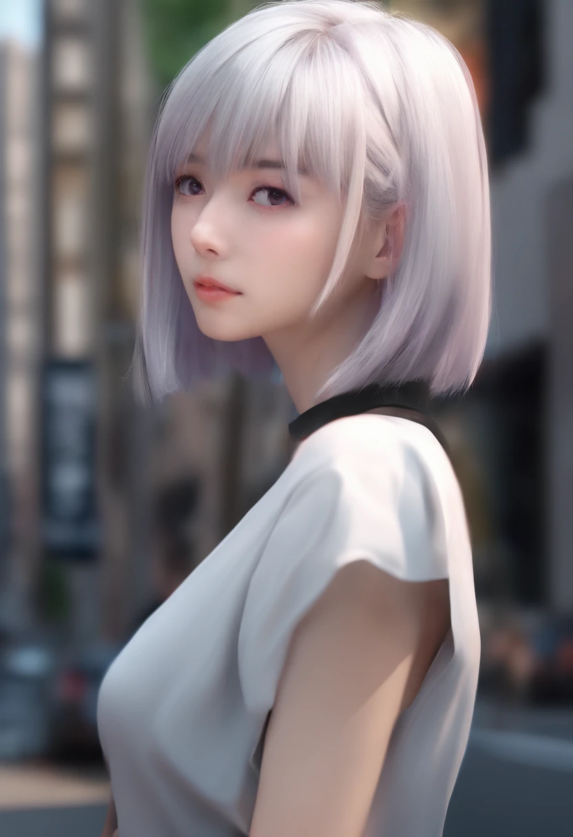 mix4, (8K, Raw photography, top-quality, masterpiece: 1.45), (realisitic, Photorealsitic: 1.37),japanes,( one girls), cute little, Cityscape, natta, Sateen, Wetty, profetional lighting, photon maping, Radio City, physically-based renderingt, Gradient black hair, white hair, short curly hair, a handsome, girl with, White sleeveless shirt, top quality photo, hight resolution, 1080p, (clearface), (Detailed face description), (Detailed hand description), (masterpiece), (Exquisite CG), extreme light and shadows, dishevled hair, masterpiece, lush detail, (Fine facial features), (Highest Quality Photos), (masterpiece), (finely eye), Look in front of you, Fine clavicle, ((Small breasts)),